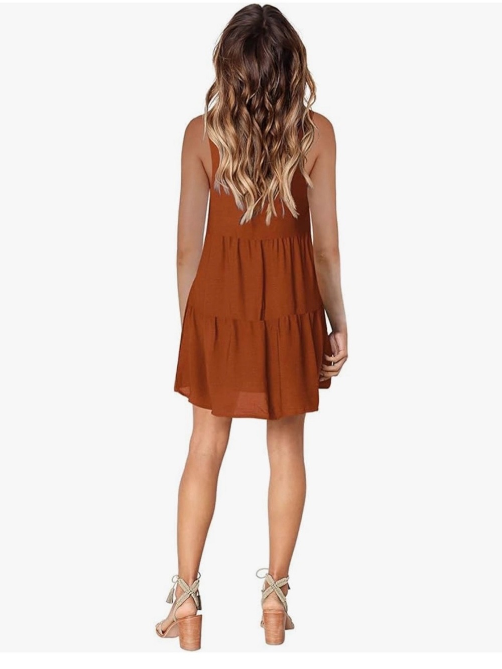 ❤️Rust Sleeveless Tiered V-Neck Mini Dress - Picture 3 of 8